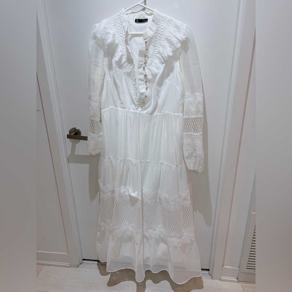 SHEIN White Lace Long Sleeve Dress